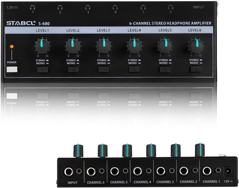 STABCL Headphone Amplifier 6 Channel, Stereo Headphone Amp with 3.5mm&6.35mm Input and Output, Metal Portable Studio Headphone Amp Splitter, Headphone Mixer with Mono and Stereo for Recording Studios - Image 1